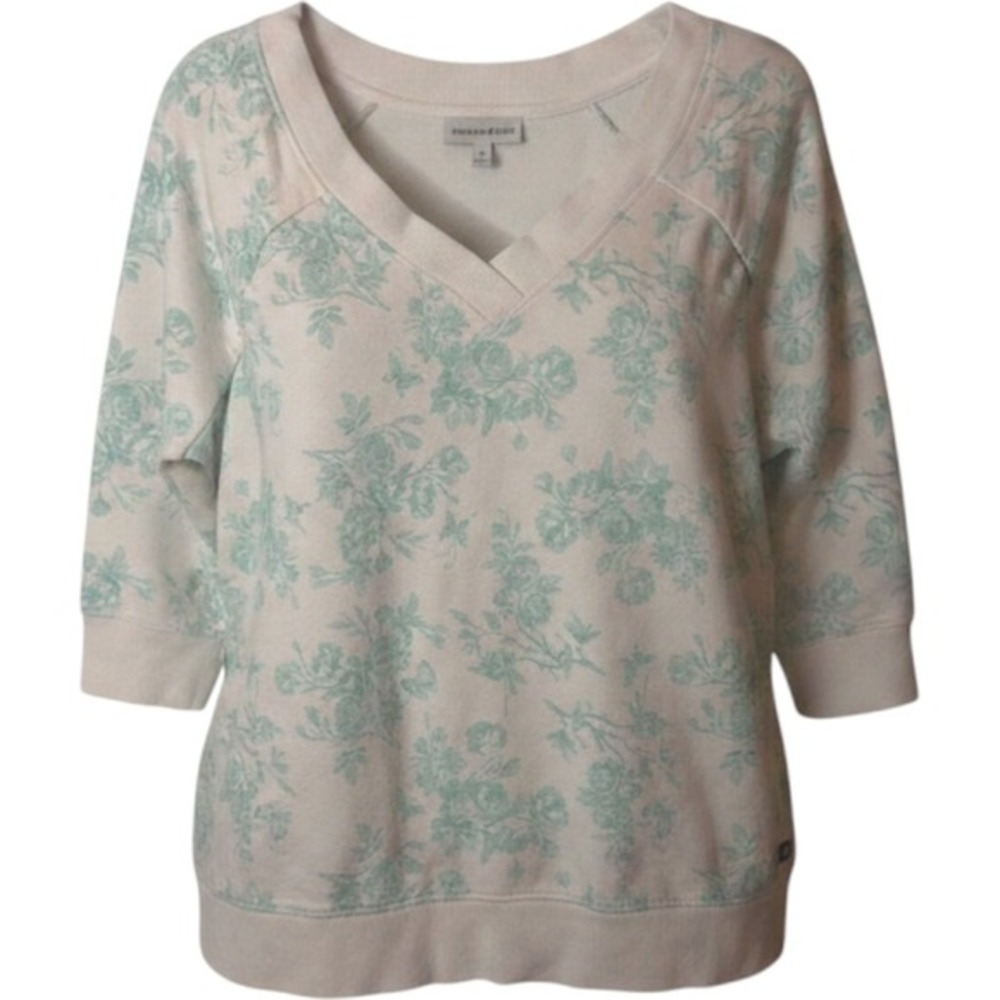 Fashion Bug Lightweight‎ Sweatshirt XL White Mint Floral 3/4 Sleeve Cottagecore
